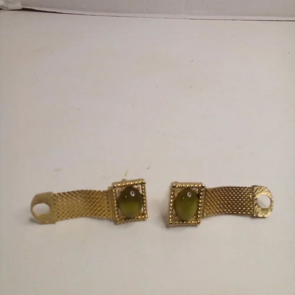 Swank Cufflinks Vintage Rectangle Green Stone